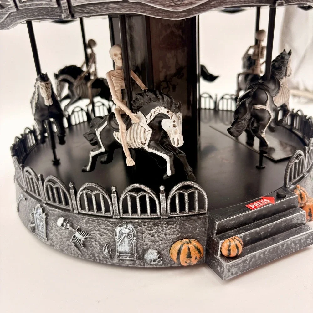 Toil and Trouble Halloween Carousel LED Light Up Rotating Spooky Gothic Decor